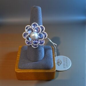 Eye Candy Purple Floral Pearl Ring
